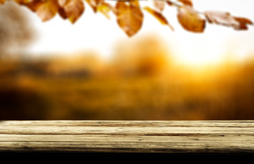 Desk of free space for your decoration and autumn background 