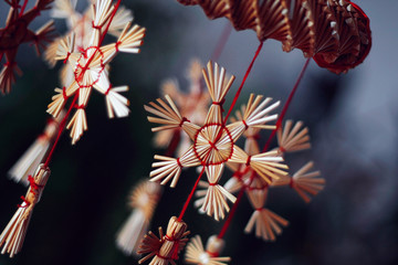 Christmas ornament made of straw - hand made traditional straw snowflakes, winter solstice holidays