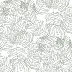 Pine branches. Hand drawn vector seamless pattern on white background.