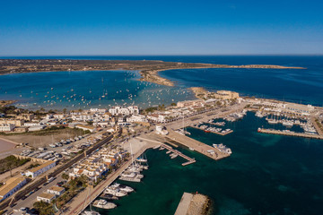 Fototapeta premium Beautiful turquoise bay at Formentera, aerial view.