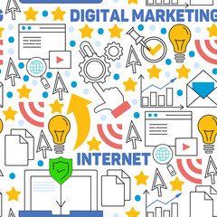 Digital marketing pattern with vector icons. Management, start up, business, internet technology.