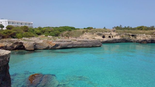 Tower and bay of Roca Vecchia, Brindisi region, Apulia, Italy