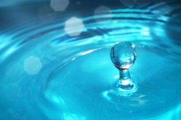 water drop splash in a glass blue colored