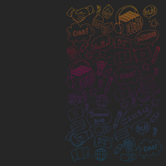 Vector pattern for language class, online courses. English, arabic, italian, japanese, spanish, chinese, german.