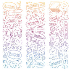 Social media, business, management vector icons. Internet marketing, communications.
