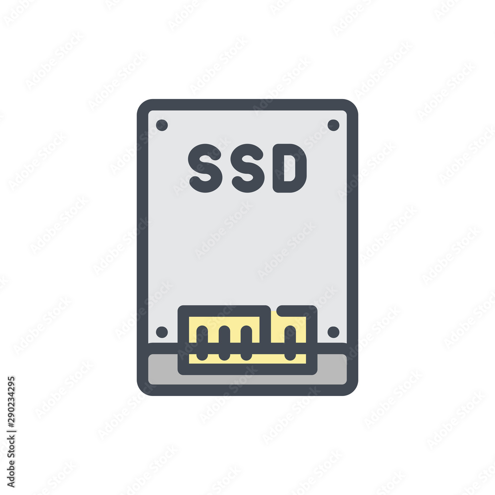 Poster solid-state drive color line icon. ssd vector outline colorful sign.