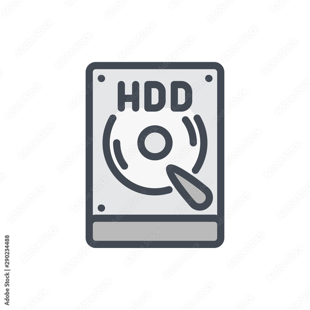 Poster hard drive disk color line icon. hdd vector outline colorful sign.