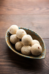 Semolina / Rawa/ Rava Laddu or Laddoo Or Ladu Laddu, a popular sweet dish from Maharashtra, India