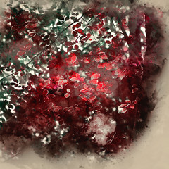 Digital watercolor painting of Beautiful false red Autumn Fall trees in Fall color in New Forest