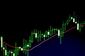 stock market interface on lcd display with blur and moire effects,ECN Digital economy, business, digital trading concept, Forex trading candlestick chart economic.