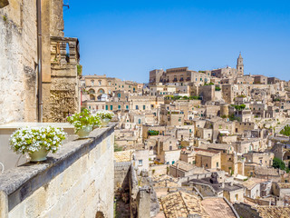Obraz premium Panoramic view of the Sassi di Matera, prehistoric historic center, UNESCO WHS