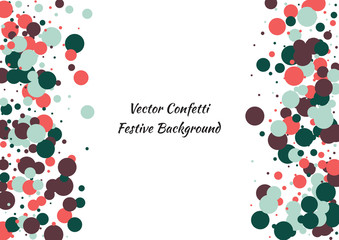 Festive color round confetti background. Abstract frame confetti texture for holiday, postcard, poster, website, carnivals, birthday and children's parties. Cover confetti mock-up. Wedding card layout