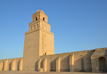 Fototapeta na wymiar The Great Mosque in the Tunisian town Kairouan or Kairwan
