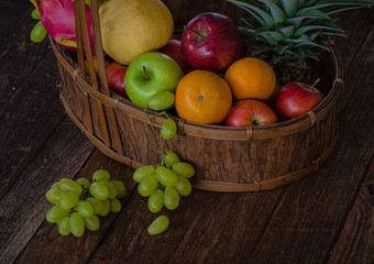 Fruits in a basket Dark tone concept