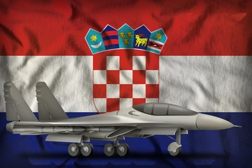 fighter, interceptor on the Croatia state flag background. 3d Illustration