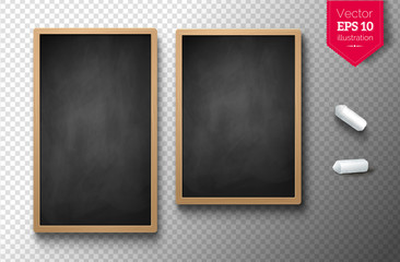 Isolated vertical menu boards with chalk pieces