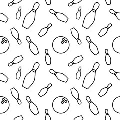 Simple seamless pattern with bawling outline pins and balls on the white background. Decorative ornament for cards, banners, textile, wrapping paper, packaging. Vector illustration
