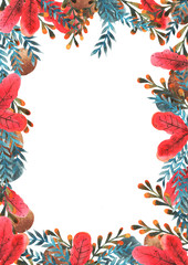 Autumn leaves watercolor hand painting frame decoration.