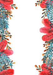 Autumn leaves watercolor hand painting frame decoration.