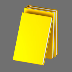 nice detailed heap of 3 gold closed books, school concept isolated on grey background - object 3d illustration