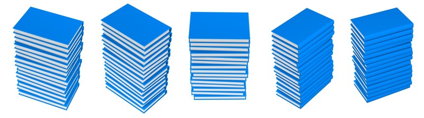 cute very detailed stack of many blue books which are closed, school concept isolated on white background - 3d illustration of object