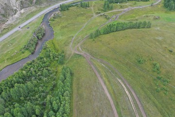 Tuekta river top view, Ongudaysky district, Altai Republic, Russia, summer month of August
