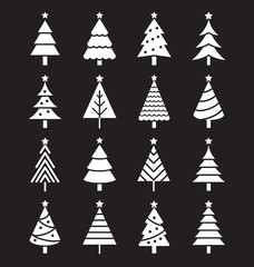 Christmas tree icons. Vector illustrations.