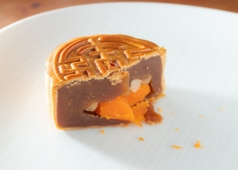 Chinese Mooncake on dish white.