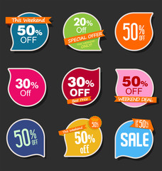 Collection of colorful sale stickers and tags