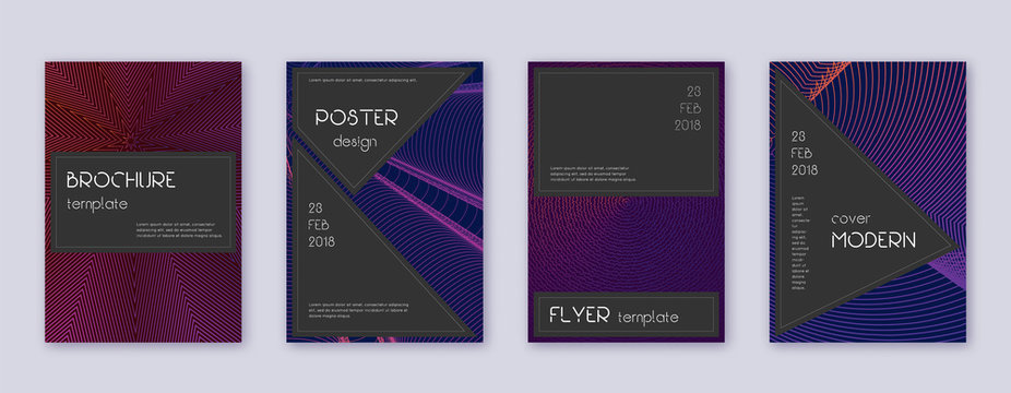 Black brochure design template set. Violet abstrac