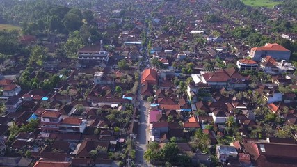 Aerial:  view on the rooftops at Ubud ,Bali island, Indonesia