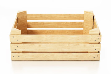 Empty wooden crate isolated on white background. 3D illustration