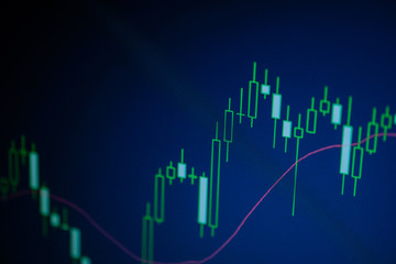 stock market interface on lcd display with blur and moire effects,ECN Digital economy, business, digital trading concept, Forex trading candlestick chart economic.