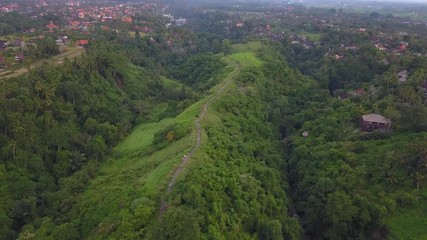 Aerial: Above Campuhan Ridge Walk in Ubud, Bali island, Indonesia