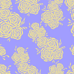 Fototapeta premium Beautiful color seamless pattern with yellow roses, leaves. Hand drawn contour lines. design greeting card and invitation of the wedding, birthday, Valentine s Day, mother's day, etc.
