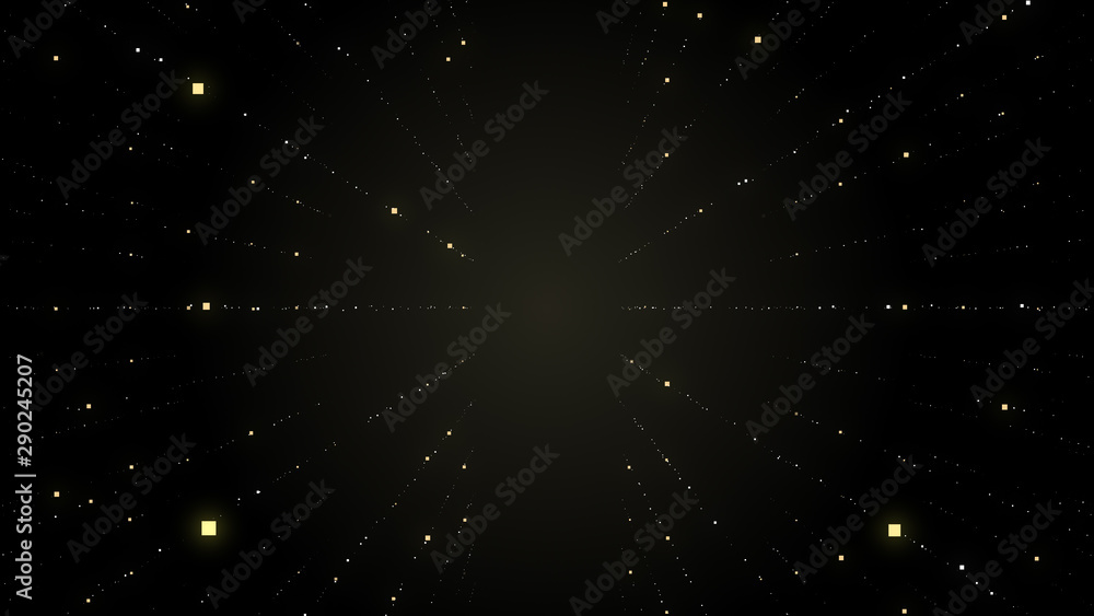 Poster sunlight view from space and rotating of elements in dark space.