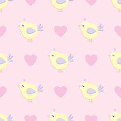 Pattern with colorful flying birds  with a heart isolated. Seamless pattern can be used for wallpaper, pattern fills, web page background,surface textures.