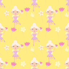 Seamless pattern with colorful fairy for kid. Children's background for girls. Pattern for girl. Baby pattern with cute fairy. Pattern with Fairy flying. Fairy with a magic wand.