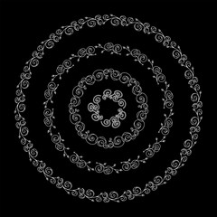 Vector set of chalkboard round nature frames, doodle style. Black and white illustration of cute ornate elements for design. Boho style art, perfect for prints, posters