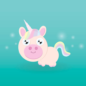 Unicorn vector icon. portrait horse sticker, patch badge. Magic cartoon fantasy cute animal. Rainbow horn, pink hair. Dream symbol. Design for children