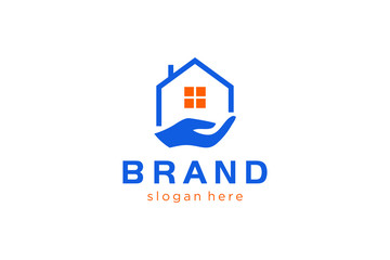 hand and home concept, construction logo template, house hand icon 