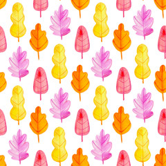 Watercolor autumn pattern with leaves
