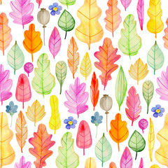 Fototapeta na wymiar Watercolor autumn floral seamless pattern