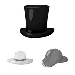 Isolated object of hat and helmet icon. Collection of hat and profession vector icon for stock.