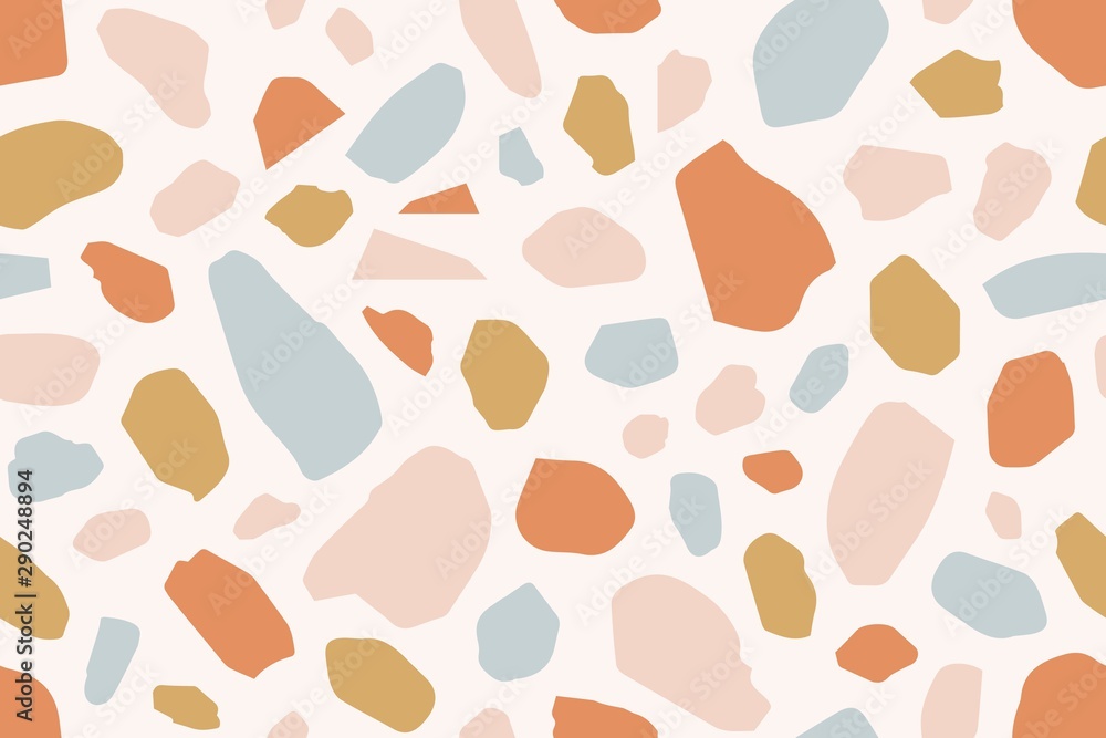 Poster terrazzo creative vector seamless pattern. granite fragments abstract backdrop. chaotic mosaic blue 