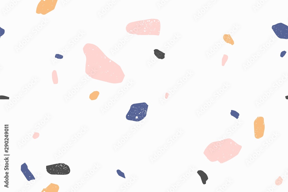Poster terrazzo modern vector seamless pattern. granite fragments, irregular shapes abstract backdrop. chao