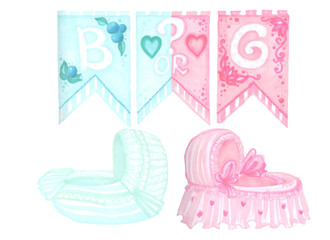 blue and pink elements for a gender reveal party