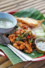 spicy stir-fried pork and basil with rice, Thai food