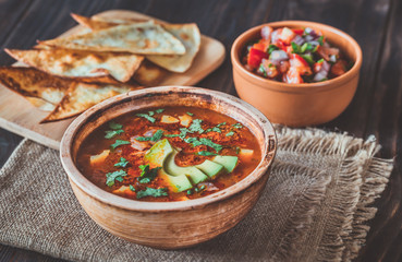 Bowl of spicy Mexican soup