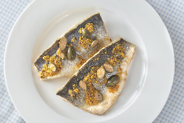 Baked sea bass with capers